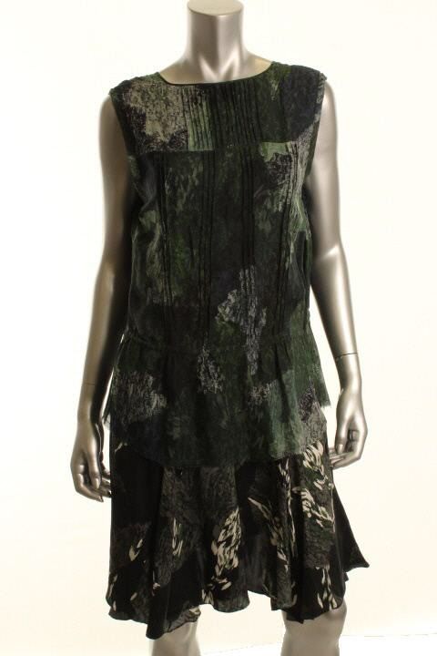 EDUN Black Silk Marble Print Asymmetric Hem Casual Dress L BHFO