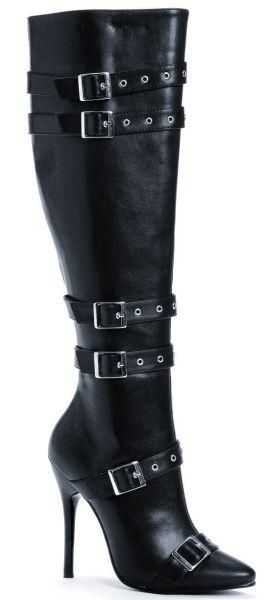 Ellie Shoes Knee High Boot Buckle Inner Zipper 5 Heel Black PU 516