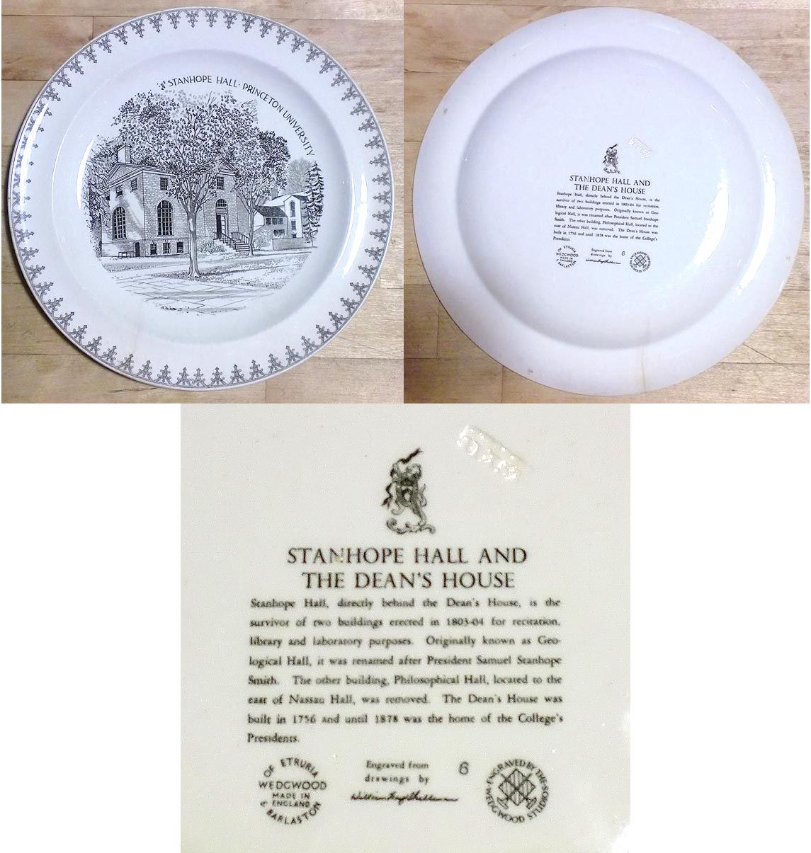 WEDGWOOD PRINCETON RARE CHINA PLATE   STANHOPE HALL (COMP