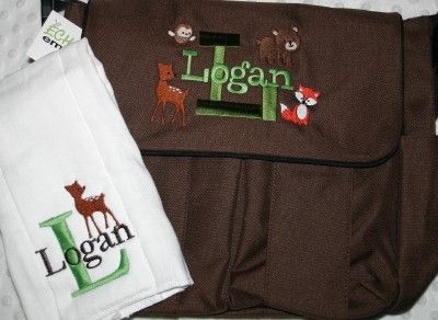 Personalized Baby Diaper Bag 4 Bag Colors Burp Cloth Owl Farm Car