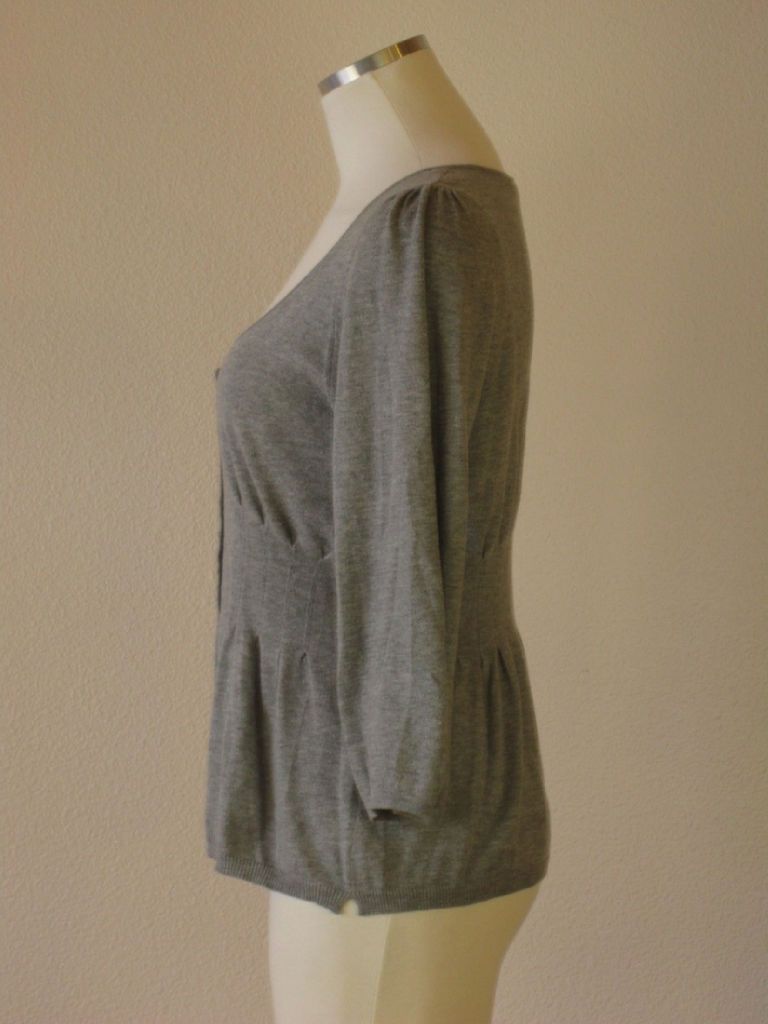 Anthropologie Guinevere Grey Cotton Cashmere Pleated Peplum Cardigan