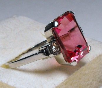  65cts emerald cut padparadscha sapphire diamond solid 14kt gold ring