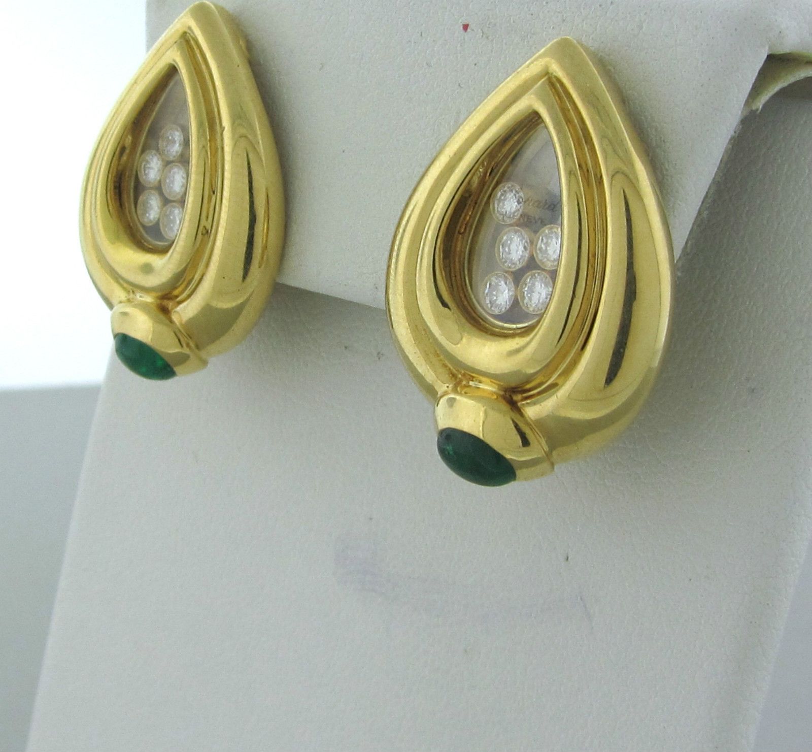 Estate Chopard 18K Gold Diamond Emerald Earrings
