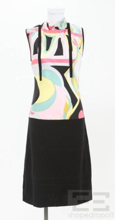 emilio pucci black wool multicolor silk dress size 8