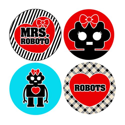 Robot Girl Button Set Pin Badge Heart Sci Fi Cute Emo