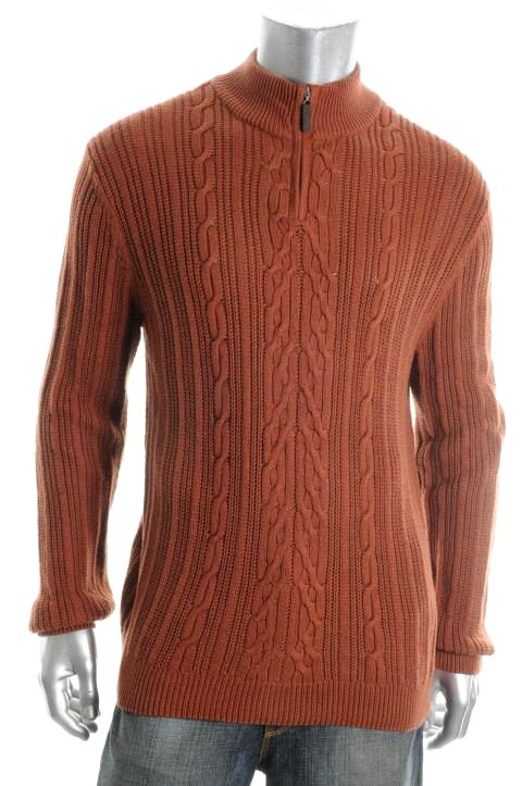 Tasso Elba New Brown Long Sleeve Marled Cable 1 4 Zip Pullover Sweater