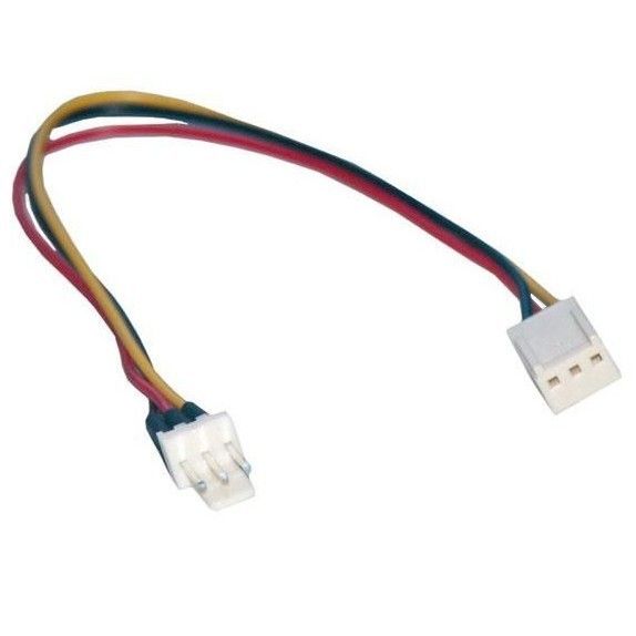 This extension cable connects a 3 pin fan to a 3 pin header on a