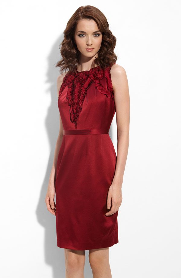 Elie Tahari Malia Silk Charmeuse Pleated Rosette Cocktail Sheath Dress