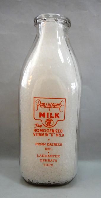 vintage Glass Quart Pensupreme VitaminD Milk Bottle Duraglas