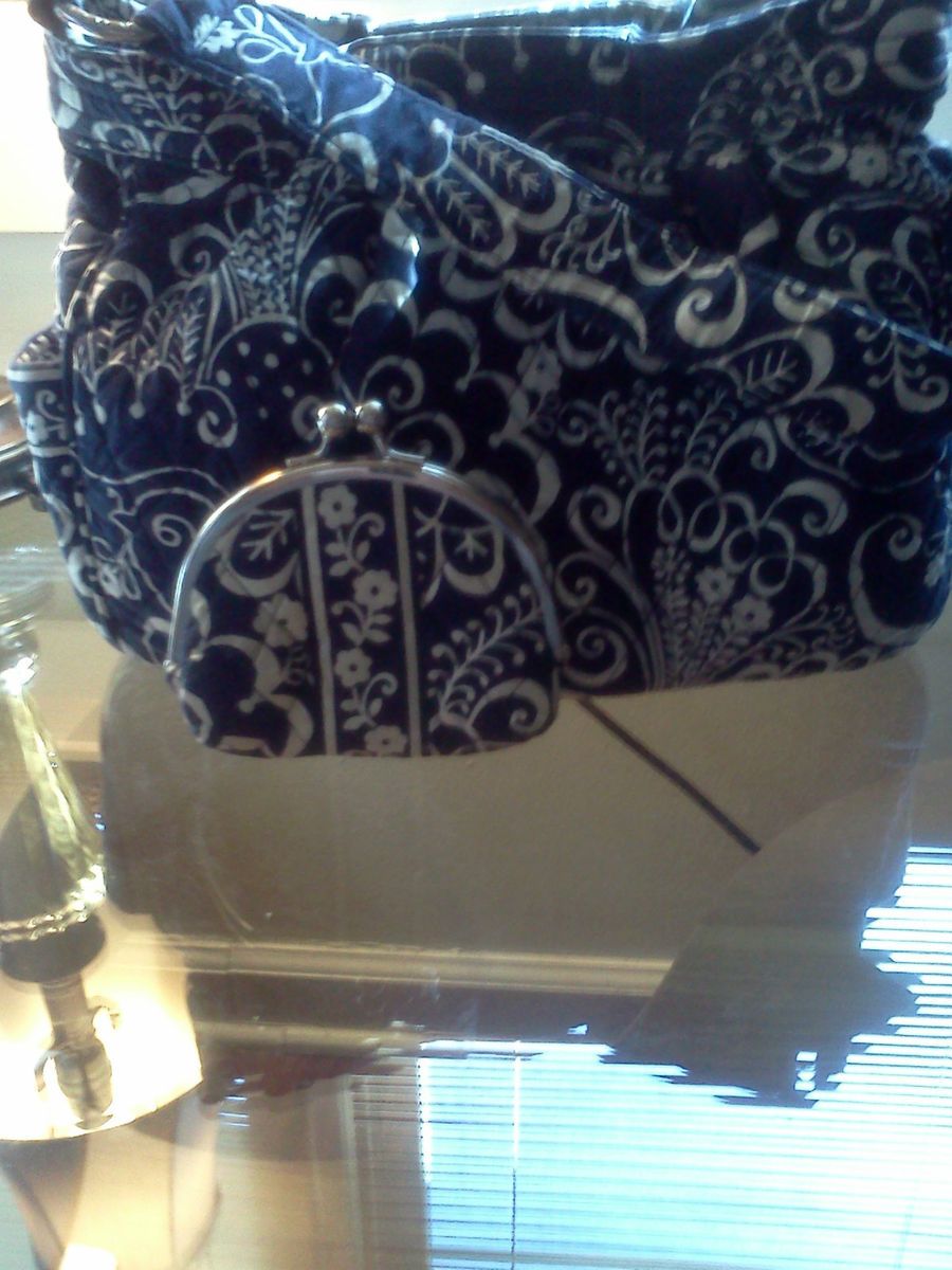 Vera Bradley Reversible Tote Double Kiss Coin Purse Twirly Birds Navy