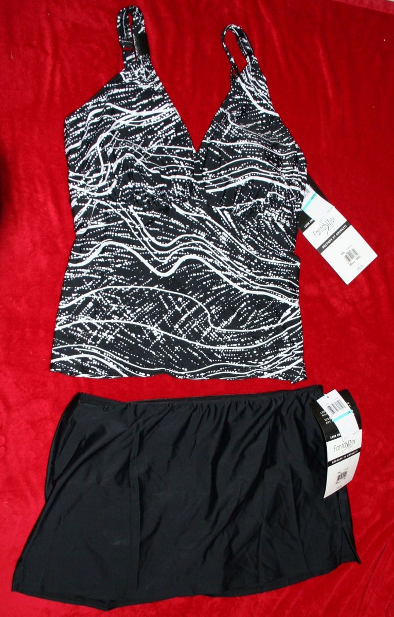 FantaSizer Slimming Skirted Tankini Black Sz 16DD Retail $156