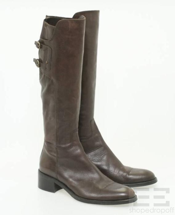 Fabio Rusconi Brown Leather Knee High Buckle Boots Size 39.5