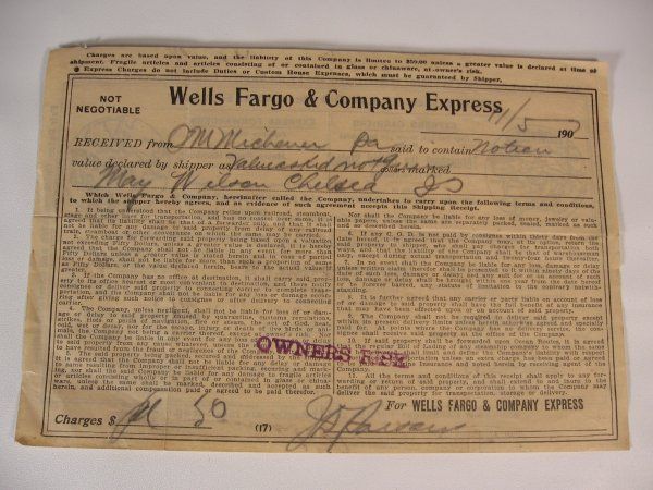 details offered here is a 1907 wells fargo receipt it is in good