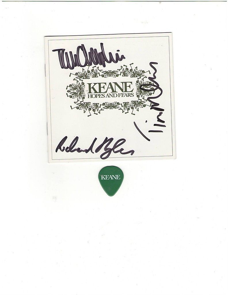 KEANE HOPES AND FEARS SIGNED AUTHOGRAPHED CD BOOKLET AND PROMO GUITAR