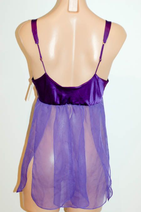 NWT Flora Nikrooz Sold @ Victorias Secret Purple Satin Sheer Babydoll