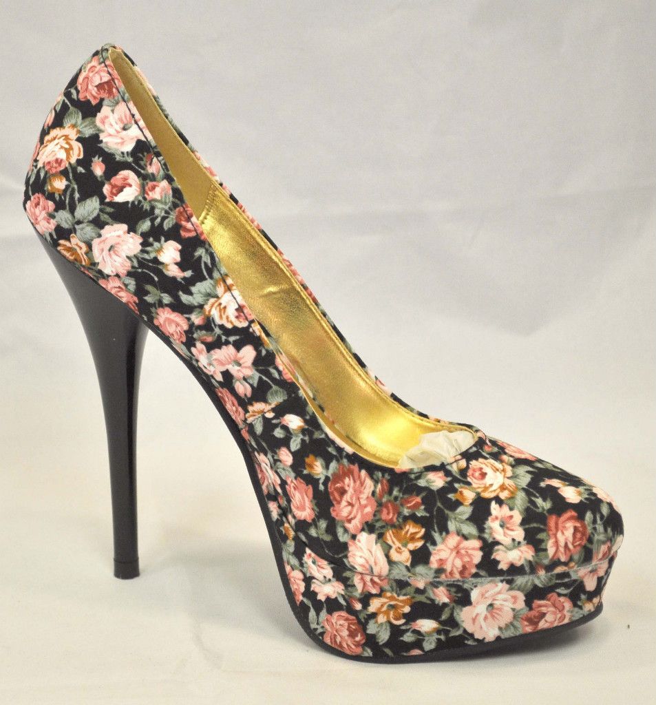 Fahrenheit Landi 10 Black Flower Platform Shoes Sz 6 10