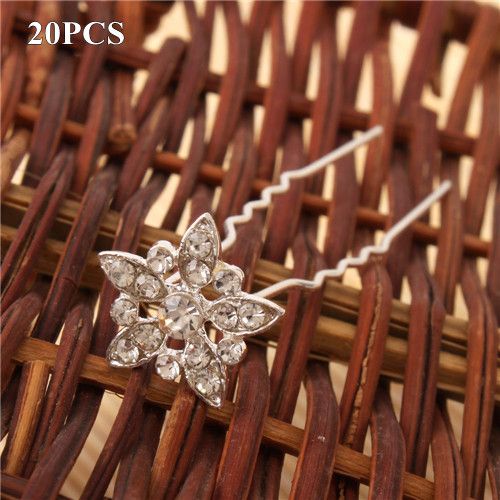  Shining Alloy Rhinestone Flower Hair Pins Wedding Bridal Hairpins