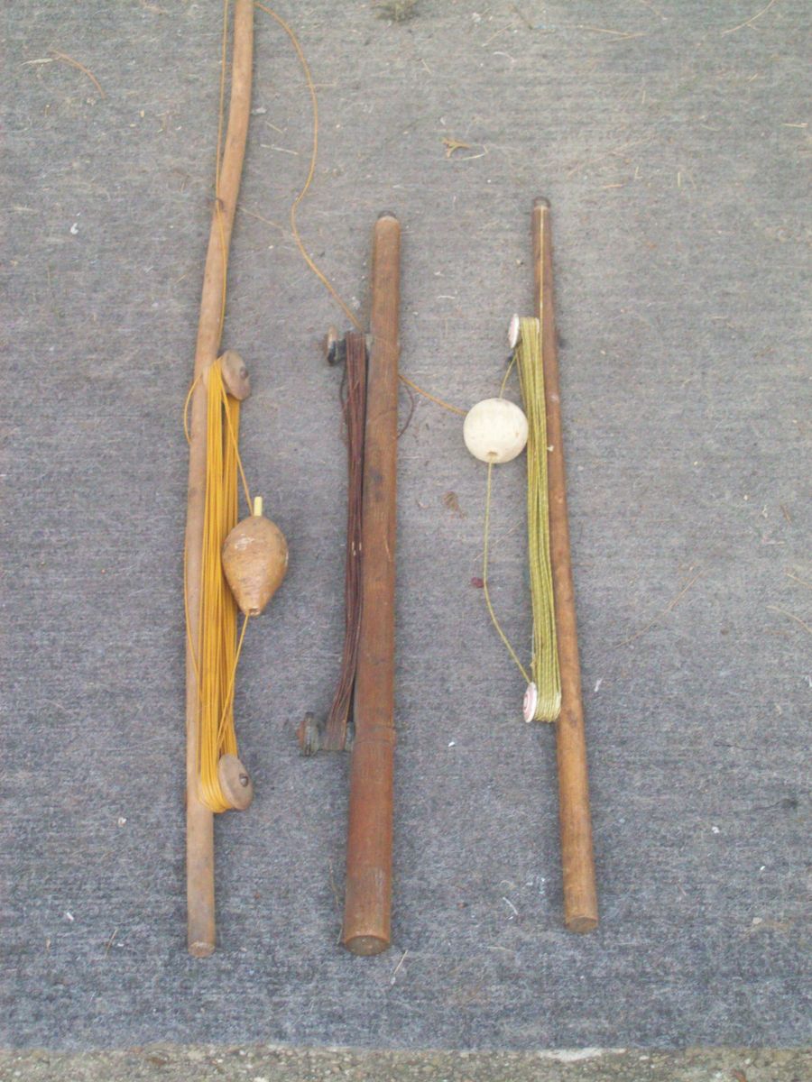 VINTAGE ICE FISHING RODS LOT OF 3 HOMEMADE BOBBERS SINKERS LINE on PopScreen