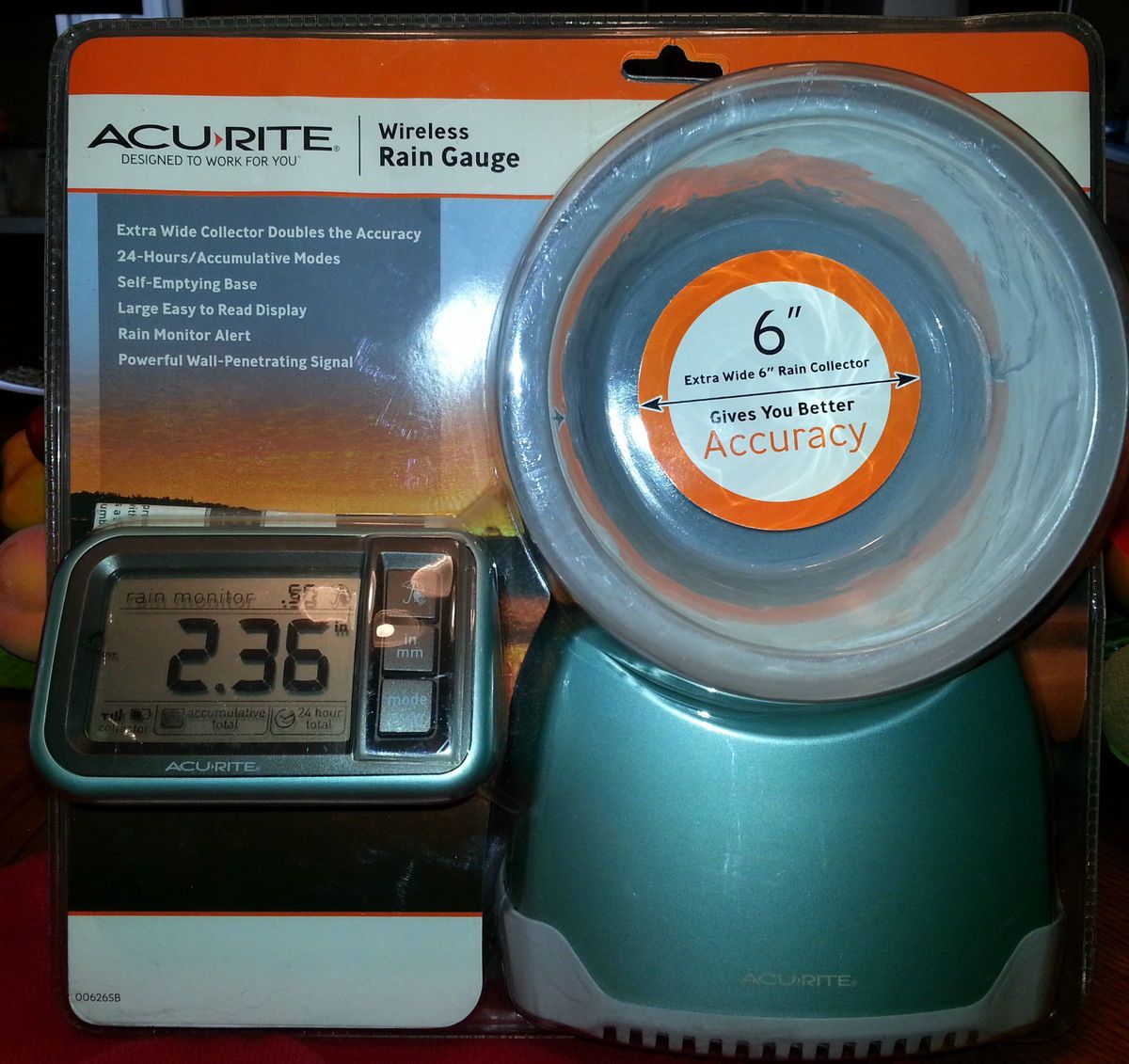 ACU RITE Wireless Rain Gauge 24 hour mode, self emptying base, 6 rain