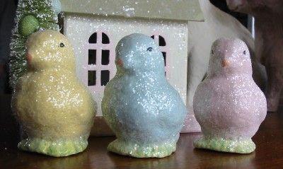 Bethany Lowe Teena Flanner 3 Pastel Paper Mache Chicks