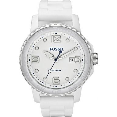 Fossil White Dial White Ceramic Case Silicone Band Womens Watch CE5002