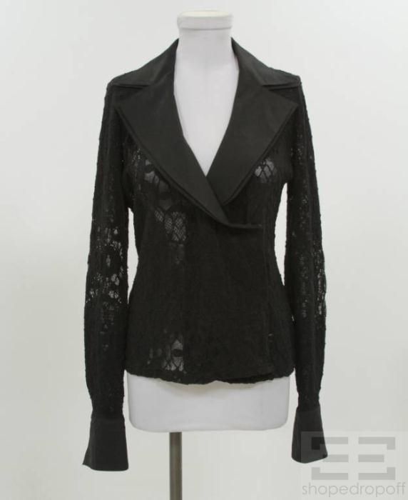 anne fontaine black lace collared top size 42