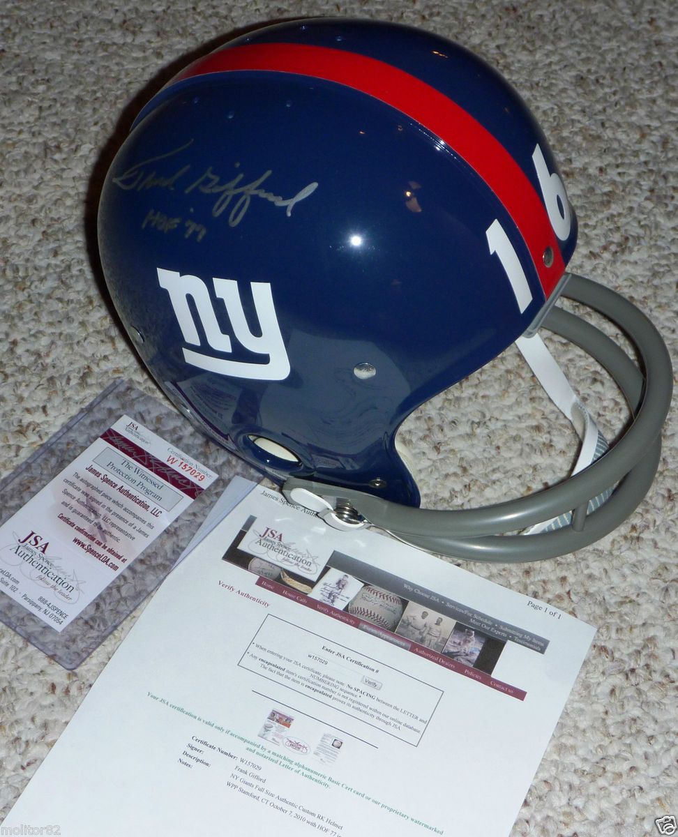 Frank Gifford HOF 77 Autographed NY New York Giants RK 2 Bar Helmet