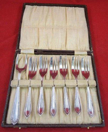 Vintage Stainless Nickel Cake Forks Boxed Set Baggage Battles Reality