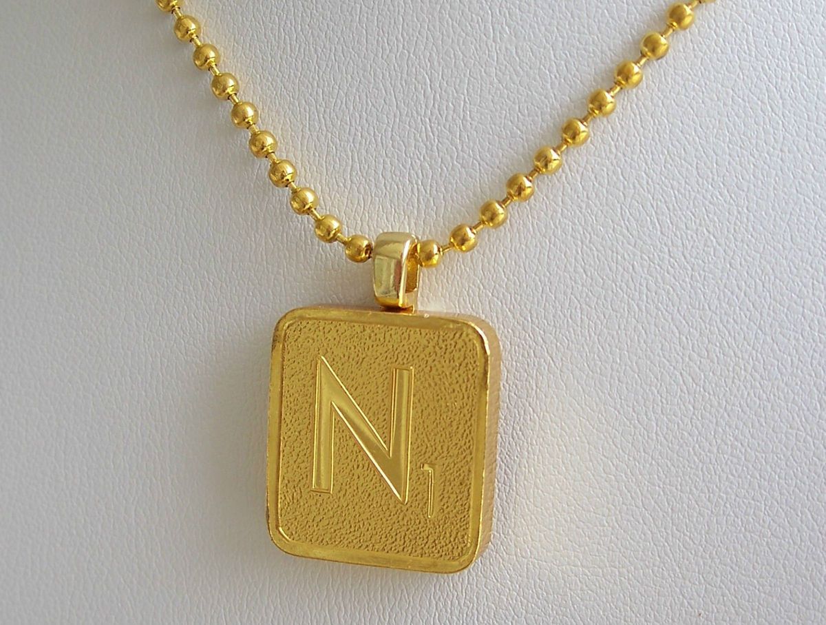Franklin Mint 24K Plated Gold Scrabble Tile Pendant Necklace Letter
