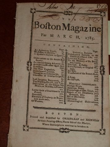 March 1785 Boston Magazine John Hancock Ben Franklin