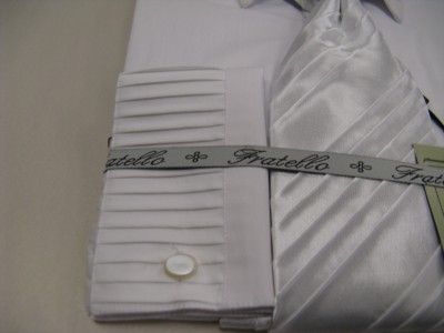 New Fratello Fashion Dress Shirt w Tie and Hanky Pleated White Size