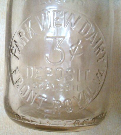 Park View Dairy Front Royal VA Virginia 3 Cent Pint Milk Bottle VGC