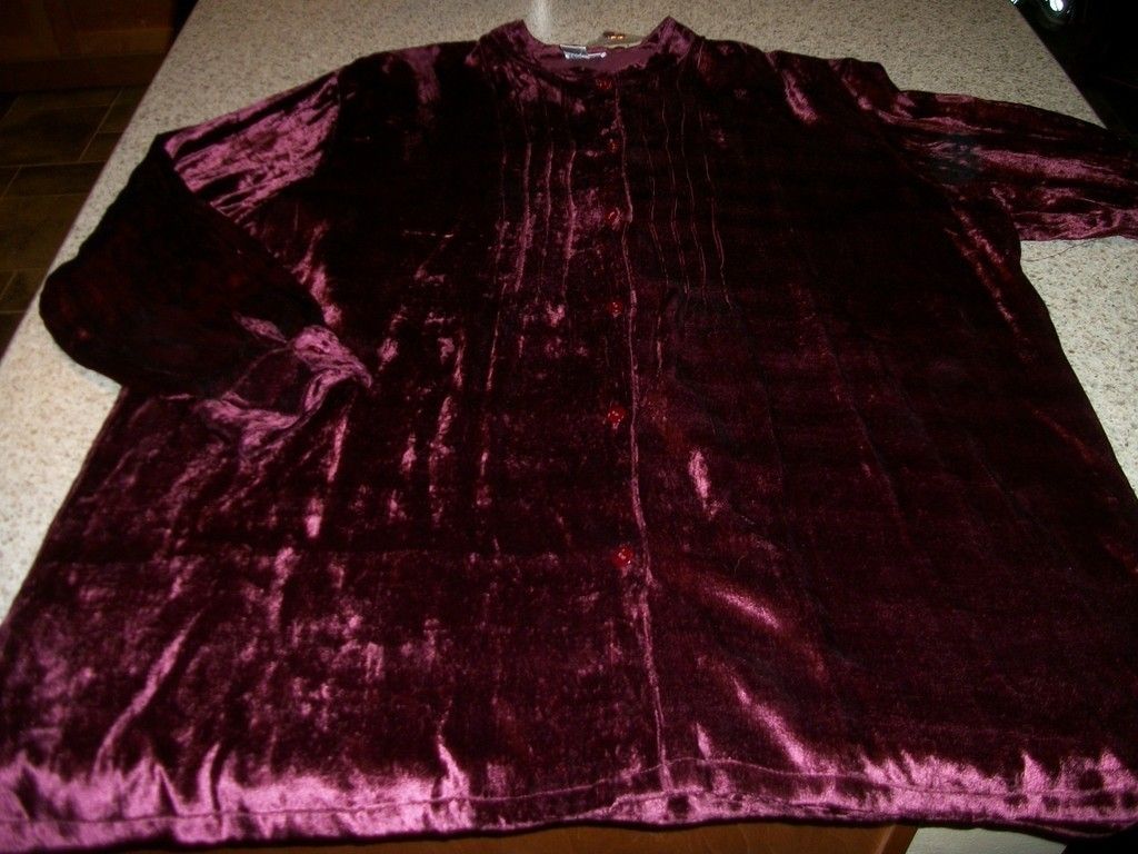 Florissant Velvet Tunic Beautiful Burgundy Blouse Sz 3X Womens