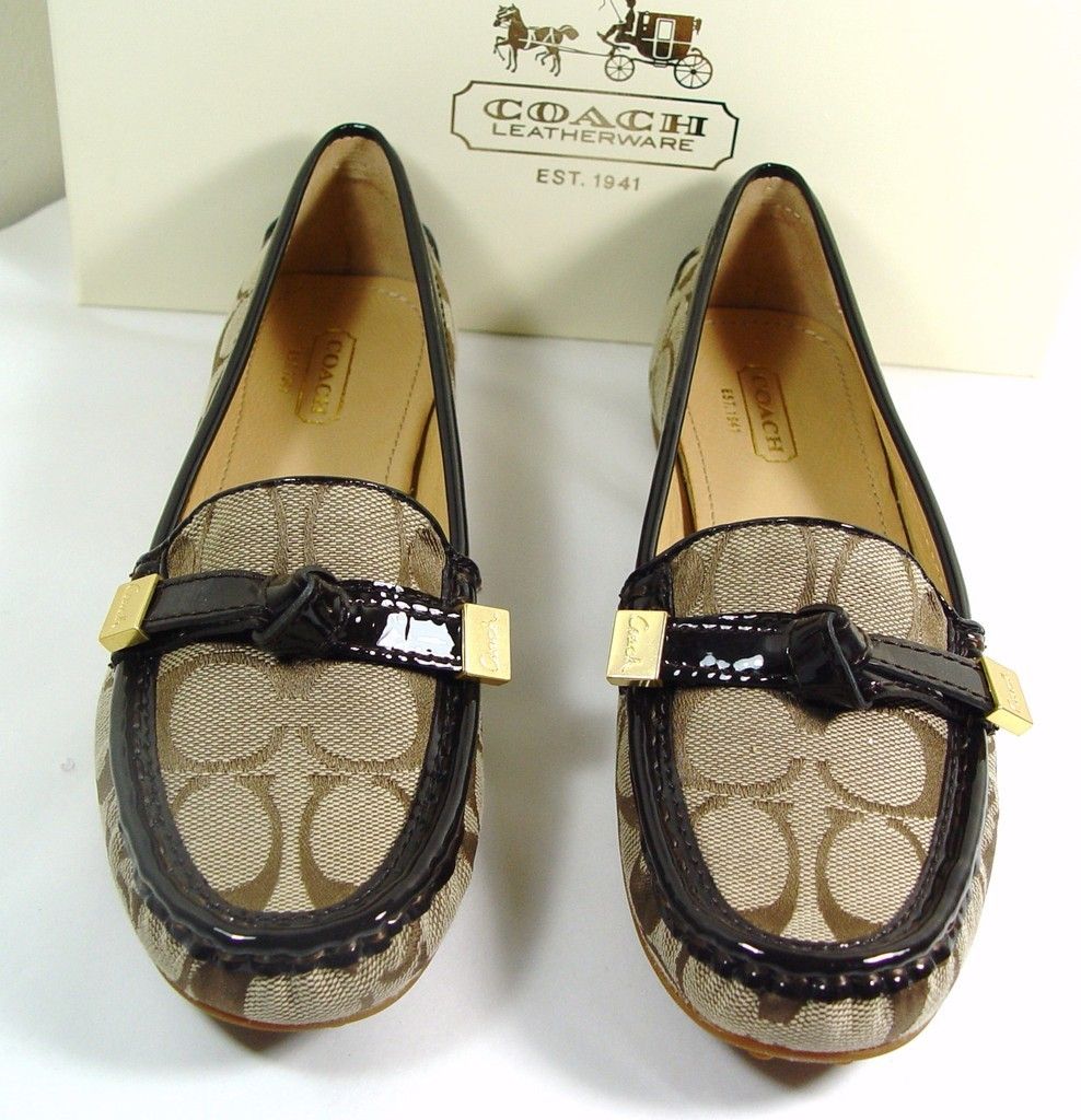 Coach Frida Signature Khaki Chestnut Loafer Flats 5 11