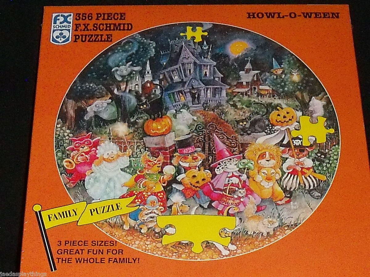 1996 FX Schmid Howl O Ween Halloween 356 PC Round New Puzzle Free US