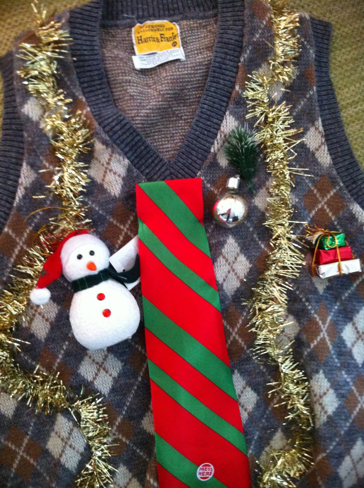 vintage Harris & Frank argyle musical tie light up ugly Christmas