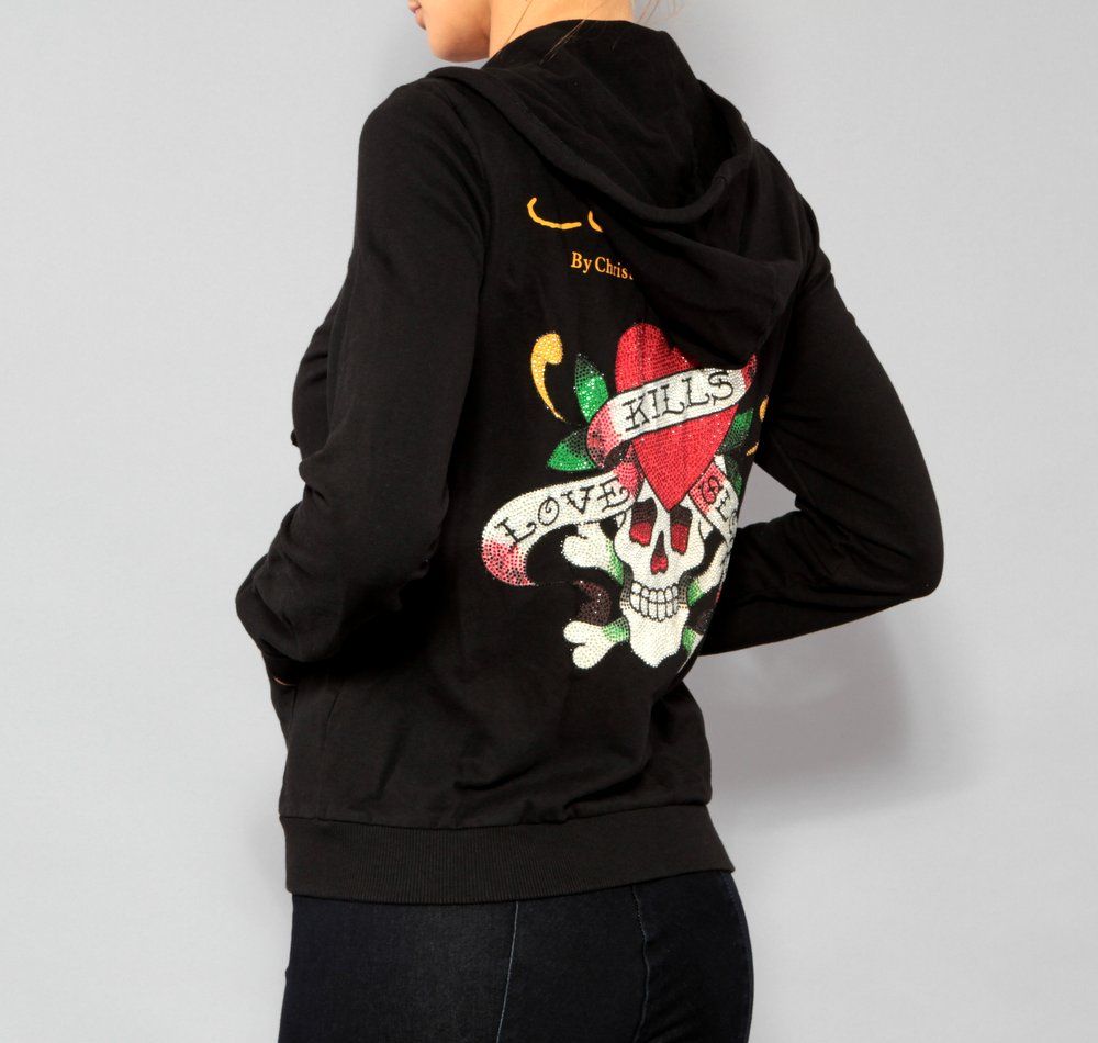 Womens Ed Hardy Christian Audigier Love Kills Slowly Rhinestone Hoodie