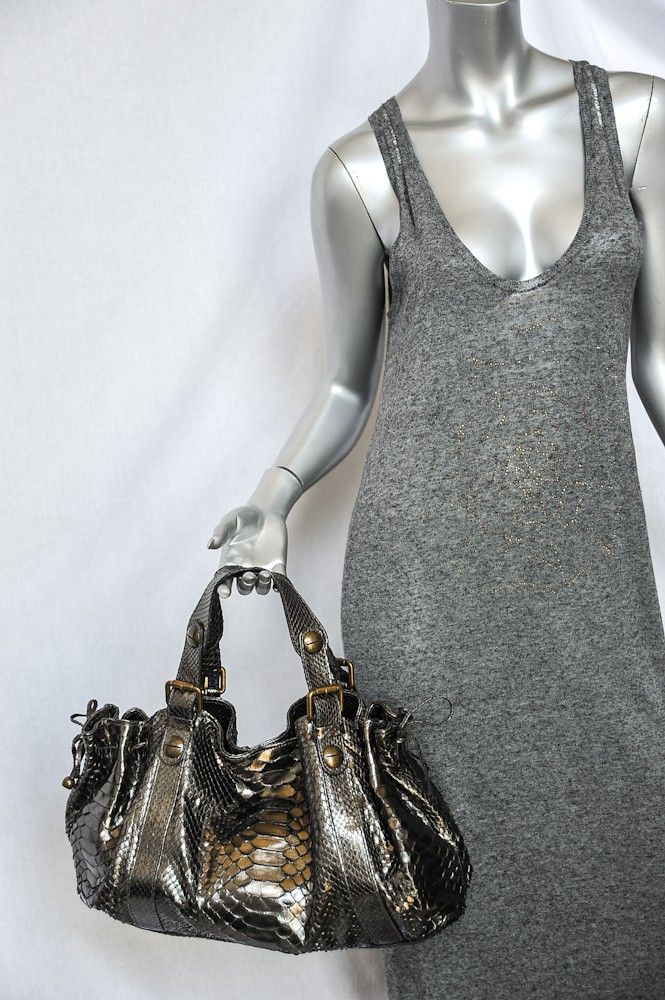 Gerard DAREL Metallic Gunmetal Snakeskin 24 Hour HR Heures Bag Handbag