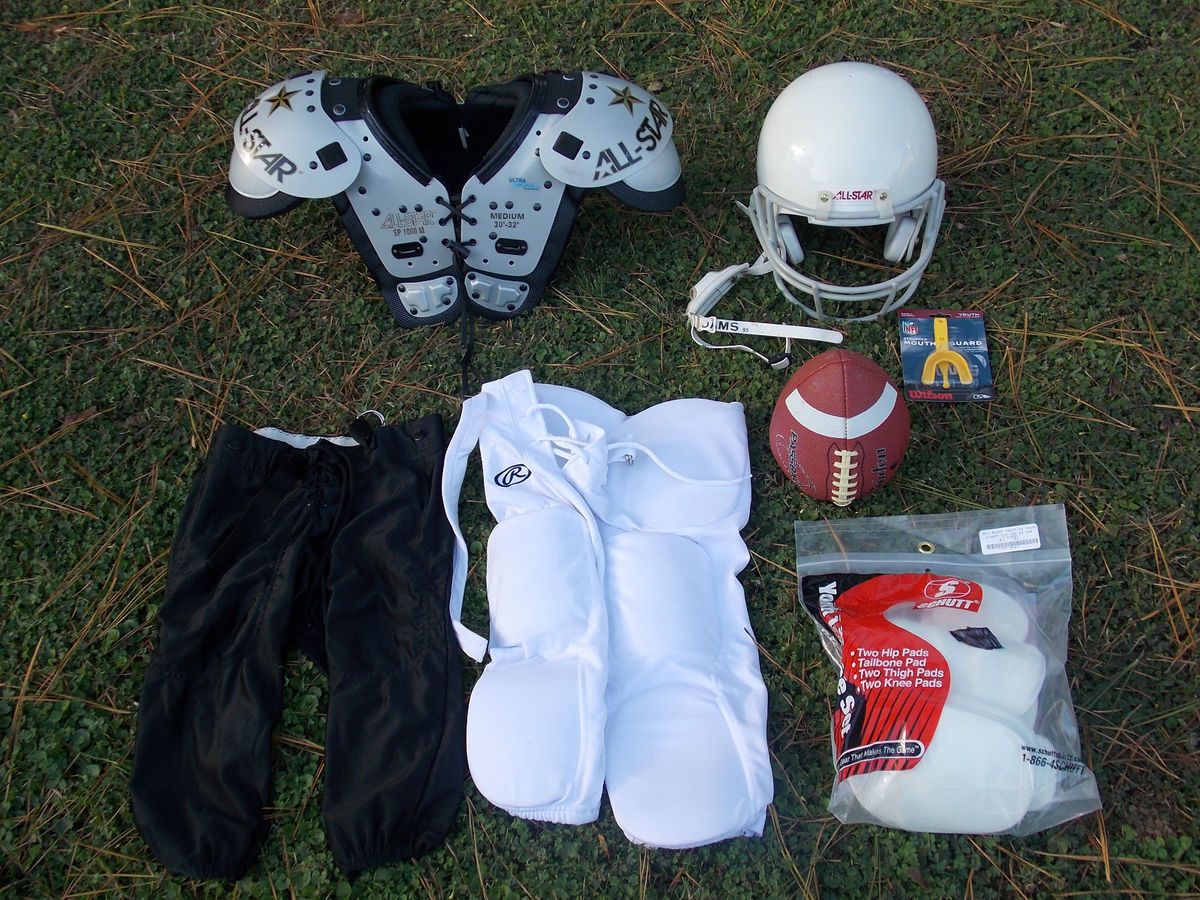 Lot of Youth Football Equipment Size M Rawlings Wilson Schutt Adams