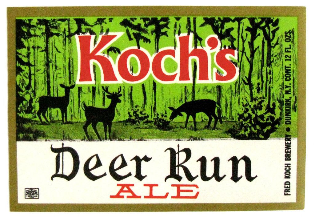 Fred Koch Kochs Deer Run Ale Label Dunkirk NY 12 Ozs