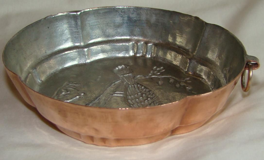 French Copper Cake Mold with A Bird Hammered