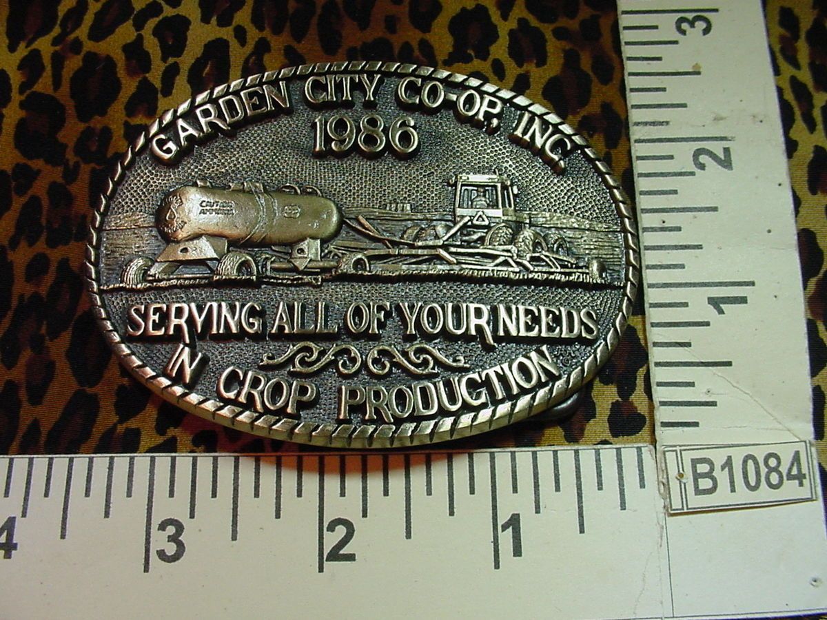 GARDEN CITY CO OP INC 1986 Brass Belt Buckle Tractor Sprayer Tank