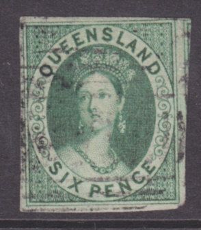Queensland SC 3 Used 1860 6P Queen Victoria Chalon Head 4 Wide Margins