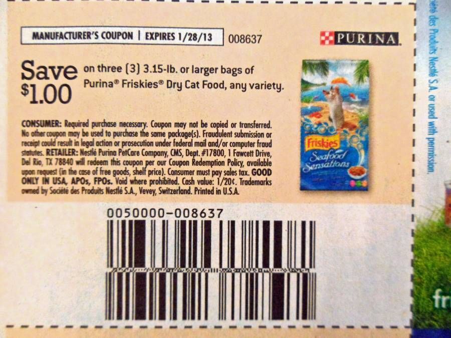 20 Coupons 1 3 Purina 3 15lb Friskies dry cat food bags 1 28 13