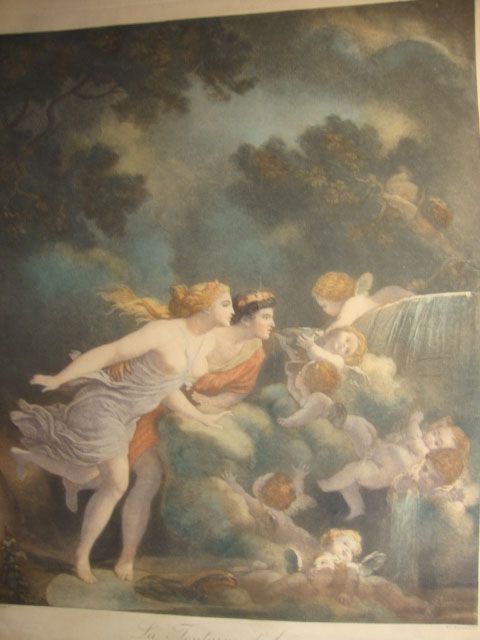 Early French print done by Nicholas Francois Regnault of Fragonards