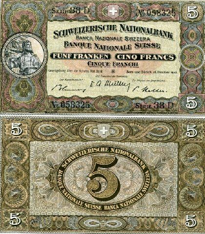 switzerland 5 franken schweizerische nationalbank 1947 pick 11m grade