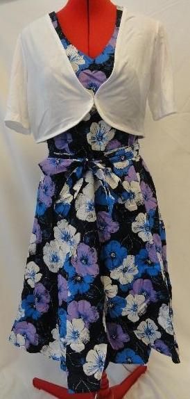 George Womens Dress Belted Dress with Shrug Blues Purple White Size 6
