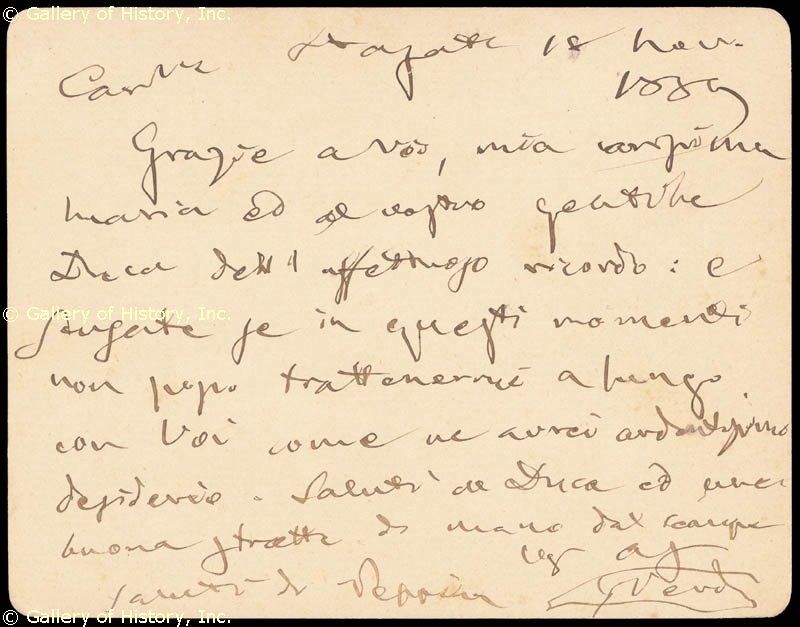 GIUSEPPE F. VERDI   AUTOGRAPH LETTER SIGNED