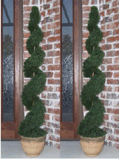  Set of Two Cedar Spiral Artificial Indoor Outdoor Topiary Trees