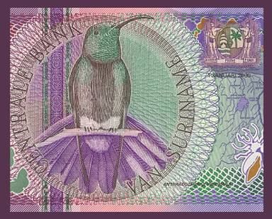 10 Gulden Note Suriname 2000 Mango Hummingbird UNC
